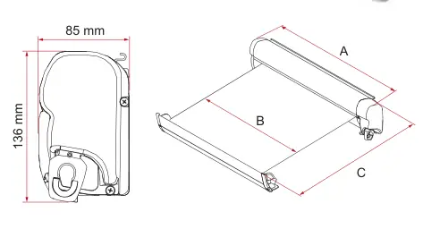 F45s VW T5/T6 – rysunek techniczny (katalog Fiamma, s. 58)