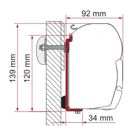 F45 – montaż na ścianie – rysunek techniczny (katalog Fiamma, s. 100)
