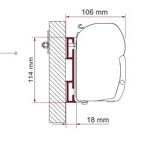 F45 – montaż na ścianie – rysunek techniczny (katalog Fiamma, s. 100)