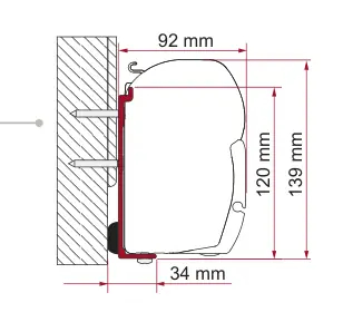 F45 – montaż na ścianie – rysunek techniczny (katalog Fiamma, s. 100)