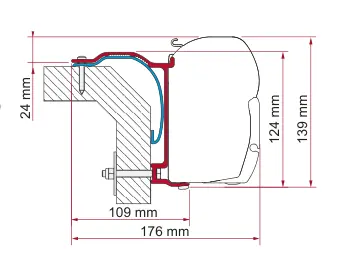 F45 – montaż na ścianie – rysunek techniczny (katalog Fiamma, s. 101)