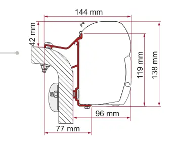 F45 – montaż na ścianie – rysunek techniczny (katalog Fiamma, s. 101)
