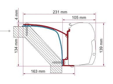 F45 – montaż na ścianie – rysunek techniczny (katalog Fiamma, s. 101)