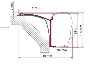 F45 – montaż na ścianie – rysunek techniczny (katalog Fiamma, s. 101)