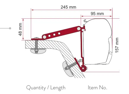 F45 – montaż na ścianie – rysunek techniczny (katalog Fiamma, s. 101)