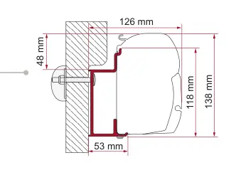 F45 – montaż na ścianie – rysunek techniczny (katalog Fiamma, s. 101)