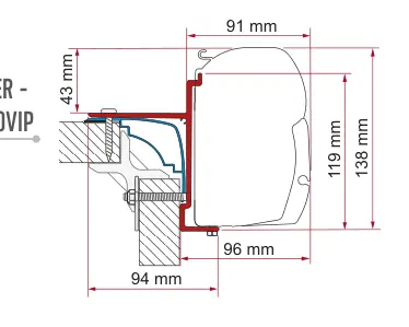 F45 – montaż na ścianie – rysunek techniczny (katalog Fiamma, s. 101)