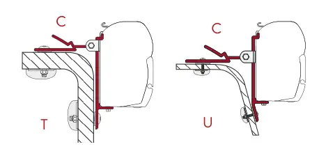 F45 – montaż na ścianie – rysunek techniczny (katalog Fiamma, s. 102)