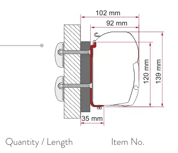 F45 – montaż na ścianie – rysunek techniczny (katalog Fiamma, s. 102)