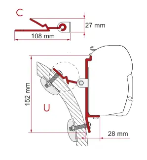 F45 – montaż na ścianie – rysunek techniczny (katalog Fiamma, s. 102)