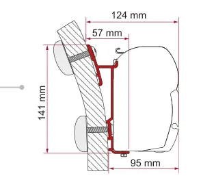 F45 – montaż na ścianie – rysunek techniczny (katalog Fiamma, s. 102)