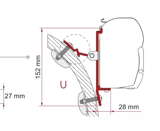 F45 – montaż na ścianie – rysunek techniczny (katalog Fiamma, s. 102)