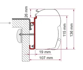 F45 – montaż na ścianie – rysunek techniczny (katalog Fiamma, s. 103)