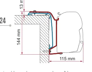 F45 – montaż na ścianie – rysunek techniczny (katalog Fiamma, s. 103)