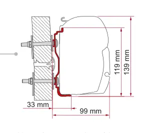 F45 – montaż na ścianie – rysunek techniczny (katalog Fiamma, s. 103)