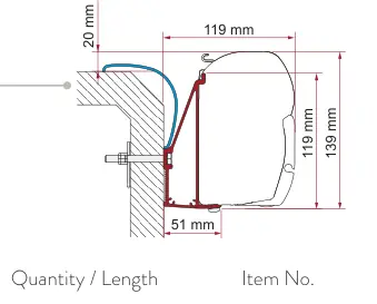 F45 – montaż na ścianie – rysunek techniczny (katalog Fiamma, s. 103)