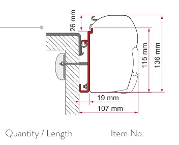 F45 – montaż na ścianie – rysunek techniczny (katalog Fiamma, s. 104)