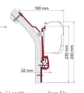 F45 – montaż na ścianie – rysunek techniczny (katalog Fiamma, s. 104)