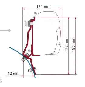 F45 – montaż na ścianie – rysunek techniczny (katalog Fiamma, s. 105)