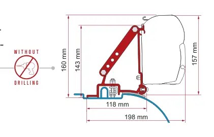 F45 – montaż na ścianie – rysunek techniczny (katalog Fiamma, s. 105)