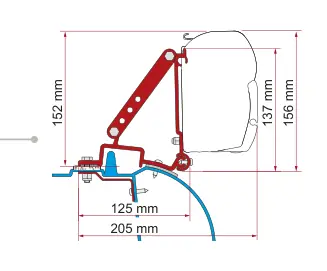 F45 – montaż na ścianie – rysunek techniczny (katalog Fiamma, s. 105)