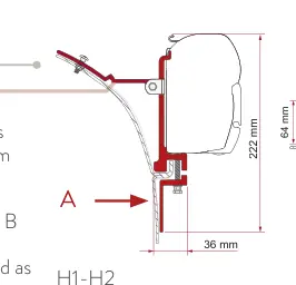 F45 – montaż na ścianie – rysunek techniczny (katalog Fiamma, s. 105)