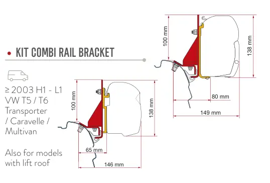 F45s do kamperów typu van / F43van – rysunek techniczny (katalog Fiamma, s. 106)