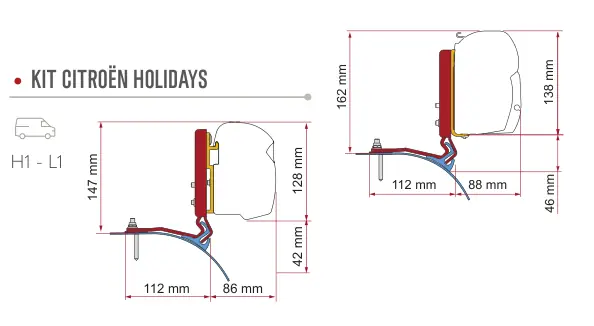 F45s do kamperów typu van / F43van – rysunek techniczny (katalog Fiamma, s. 106)