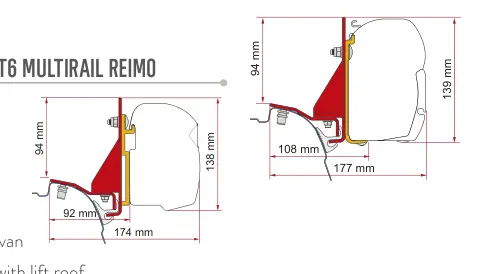 F45s do kamperów typu van / F43van – rysunek techniczny (katalog Fiamma, s. 107)