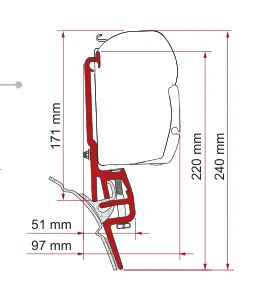 F45s do kamperów typu van / F43van – rysunek techniczny (katalog Fiamma, s. 107)