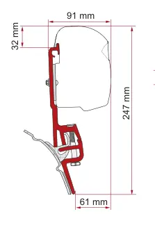F45s do kamperów typu van / F43van – rysunek techniczny (katalog Fiamma, s. 107)
