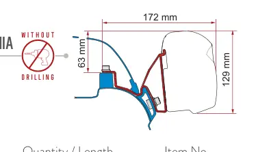 F45s do kamperów typu van / F43van – rysunek techniczny (katalog Fiamma, s. 107)