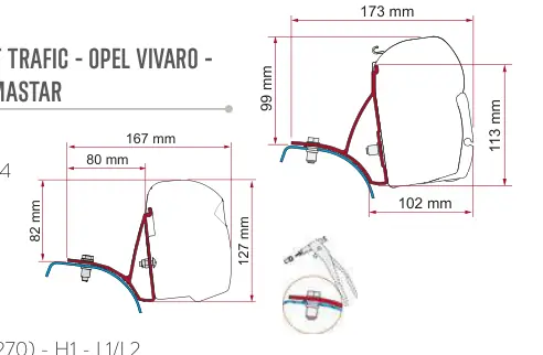 F45s do kamperów typu van / F43van – rysunek techniczny (katalog Fiamma, s. 108)