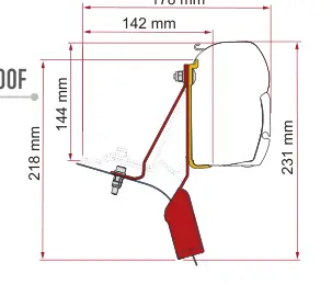 F45s do kamperów typu van / F43van – rysunek techniczny (katalog Fiamma, s. 109)
