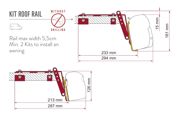 F45s do kamperów typu van / F43van – rysunek techniczny (katalog Fiamma, s. 109)
