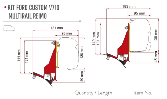 F45s do kamperów typu van / F43van – rysunek techniczny (katalog Fiamma, s. 109)