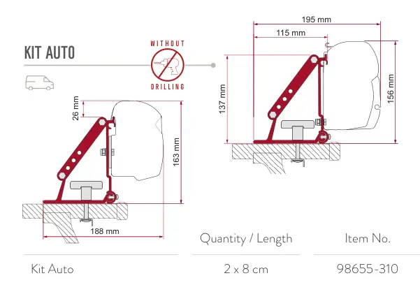 F45s do kamperów typu van / F43van – rysunek techniczny (katalog Fiamma, s. 109)