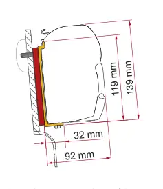 F45s do kamperów typu van / F43van – rysunek techniczny (katalog Fiamma, s. 109)