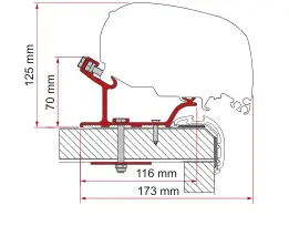 F80 – montaż na dachu – rysunek techniczny (katalog Fiamma, s. 111)