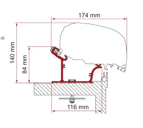 F80 – montaż na dachu – rysunek techniczny (katalog Fiamma, s. 112)