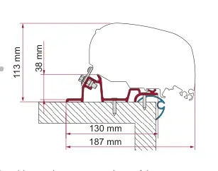 F80 – montaż na dachu – rysunek techniczny (katalog Fiamma, s. 112)