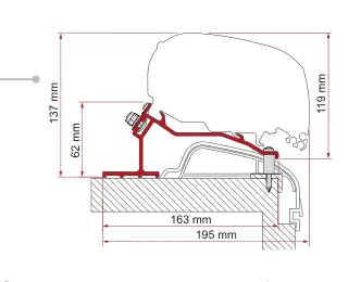 F80 – montaż na dachu – rysunek techniczny (katalog Fiamma, s. 112)
