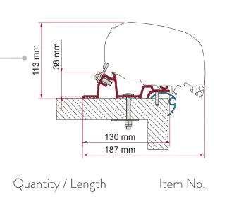 F80 – montaż na dachu – rysunek techniczny (katalog Fiamma, s. 113)