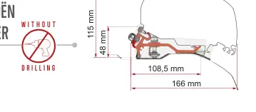 F80 – montaż na dachu – rysunek techniczny (katalog Fiamma, s. 113)