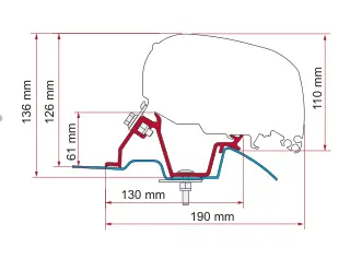 F80 – montaż na dachu – rysunek techniczny (katalog Fiamma, s. 114)