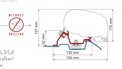 F80 – montaż na dachu – rysunek techniczny (katalog Fiamma, s. 115)