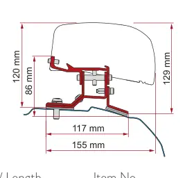 F40van – montaż na dachu – rysunek techniczny (katalog Fiamma, s. 116)