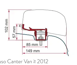 F40van – montaż na dachu – rysunek techniczny (katalog Fiamma, s. 116)