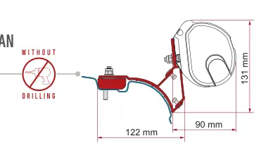F35pro / F35 – montaż na ścianie – rysunek techniczny (katalog Fiamma, s. 118)