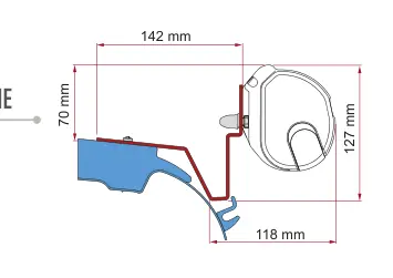 F35pro / F35 – montaż na ścianie – rysunek techniczny (katalog Fiamma, s. 119)